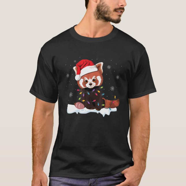 T-shirt Red Panda illuminations de Noël Santa Hat Pajamas  (Devant)