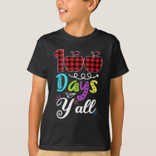 T-shirt Red Plaid 100 Jours Y'all Drôle 100ème Jour De L'É