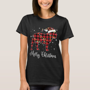T-shirt Red Plaid Buffalo French Buldog Joyeux Noël P