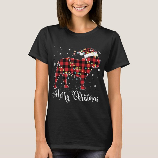 T-shirt Red Plaid Buffalo French Buldog Joyeux Noël P (Devant)