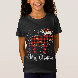 T-Shirt Red Plaid Buffalo French Buldog Joyeux Noël P