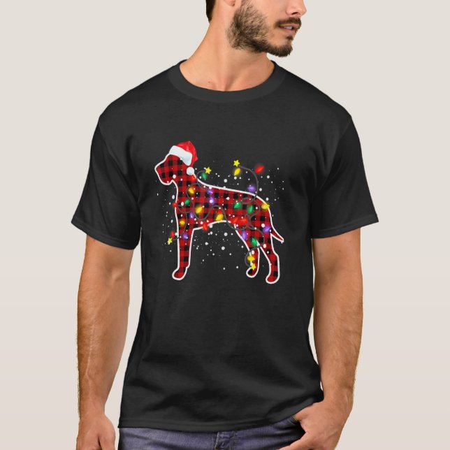 T-shirt Red Plaid Great Dane Chien de Noël Pyjamas Xmas Li (Devant)