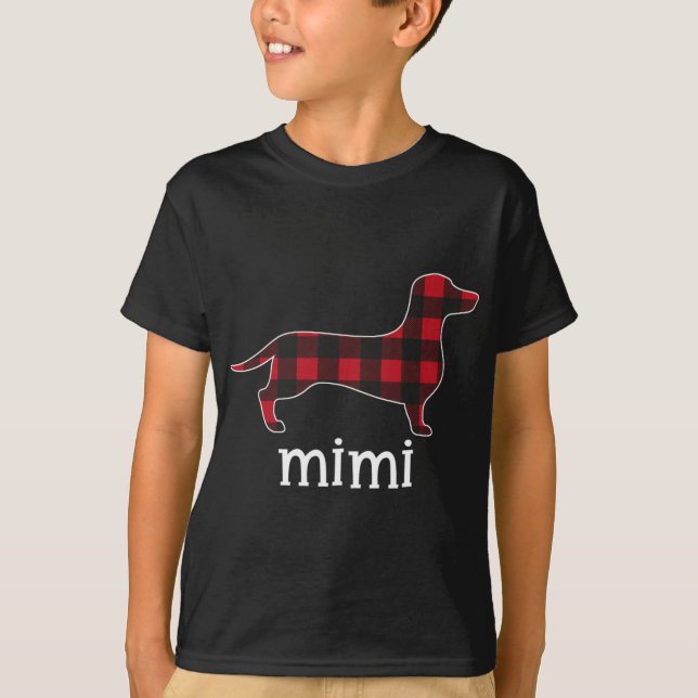 T-shirt Red Plaid Mimi Dachshund Joyeux Noël Dachshund (Devant)