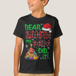 T-shirt Red Plaid Santa Hat Noël Cher Père Noël Mon Papa D