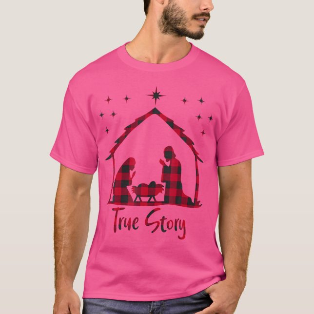 T-shirt Red Plaid Véritable Histoire De Jésus Naissance No (Devant)