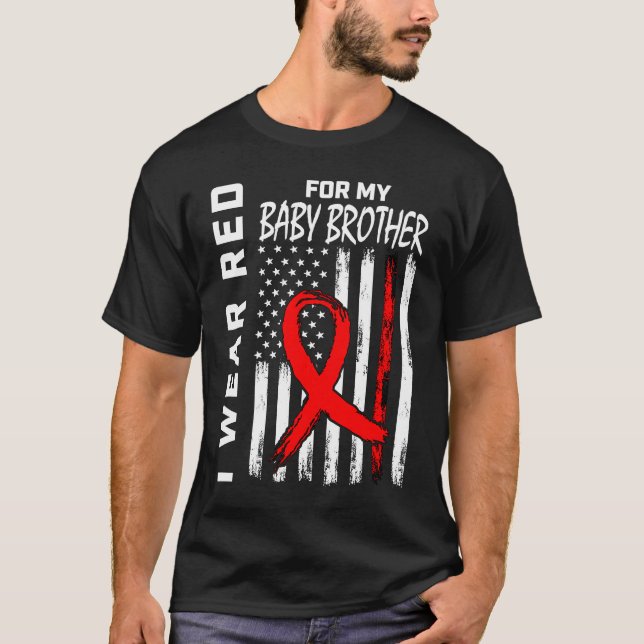 T-shirt Red Ribbon Baby Brother Heart Disease Awareness Fl (Devant)