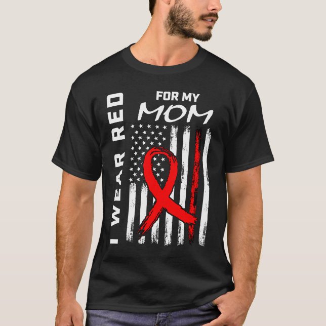 T-shirt Red Ribbon Maman Maladie cardiaque Sensibilisation (Devant)