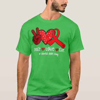 T-shirt Red Ribbon Peace Love Cure World AIDS Day