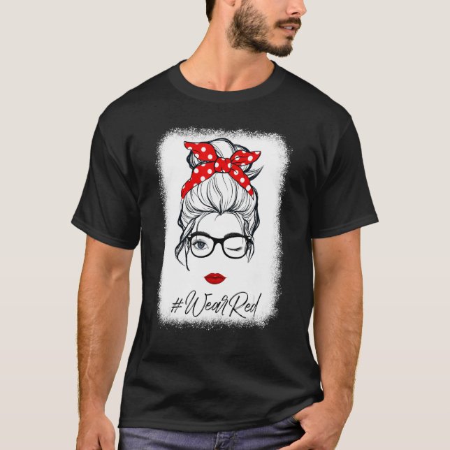 T-shirt Red Ribbon Week Wink Eye Messy Bun Glasses Just Sa (Devant)