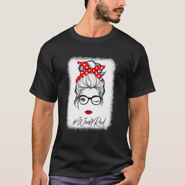 T-shirt Red Ribbon Week Wink Eye Messy Bun Glasses Just Sa (Devant)