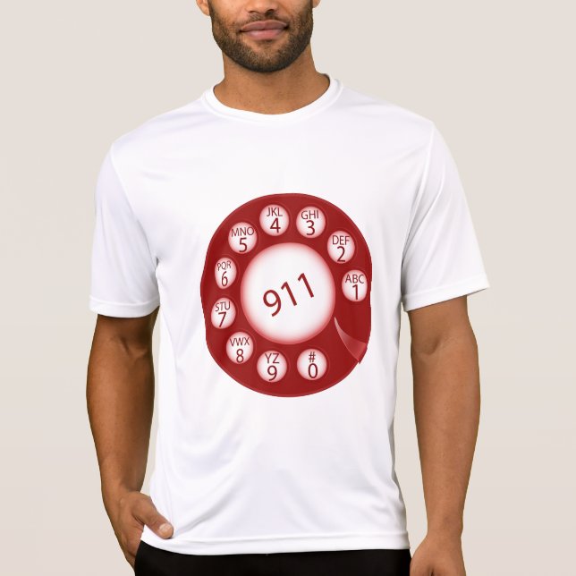 T-shirt Red Rotary Phone Dial 911 Emergency Number (Devant)