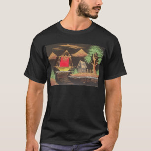 T-shirt Red Sailboat Paysage peinture à l'huile Imprimer