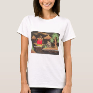 T-shirt Red Sailboat Paysage peinture à l'huile Imprimer