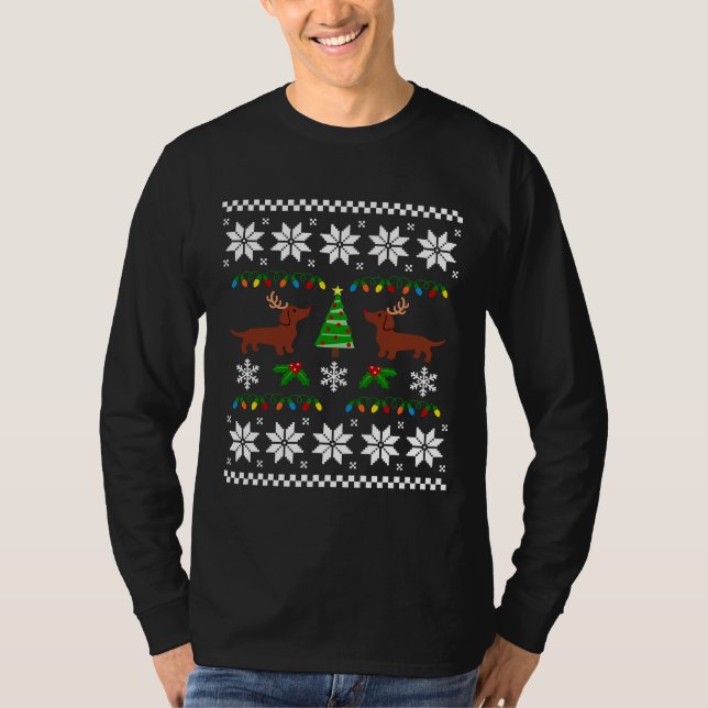 T-shirt Red Smored Dachshund Antlers de Noël (Devant)