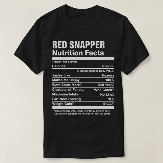 T-shirt Red Snapper Nutrition Facts Drôle Graphique (Design devant)