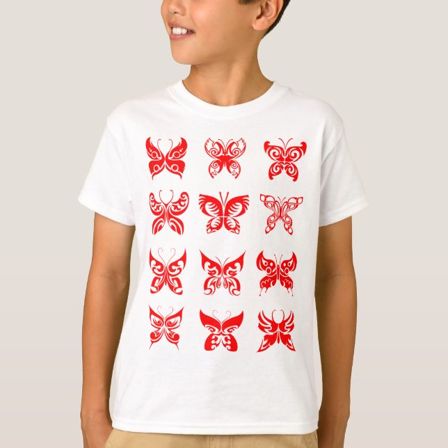 T-shirt Red Tribal Butterfly Ornamental (Devant)