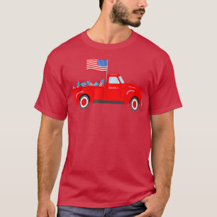 T-shirt Red Truck 4 juillet American Flag Firework USA T