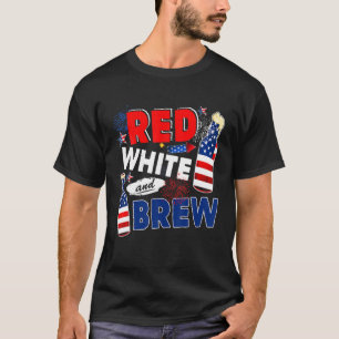 T-shirt Red White And Brew Funny Drinking Beer Lover 4Th O