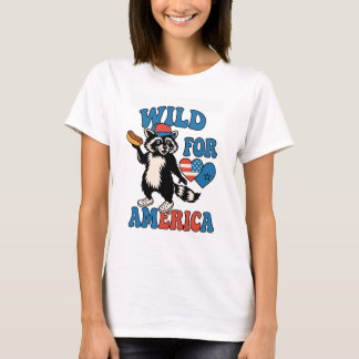 T-shirt Red White and Teral – Funny Patriotic Raccoon T-S