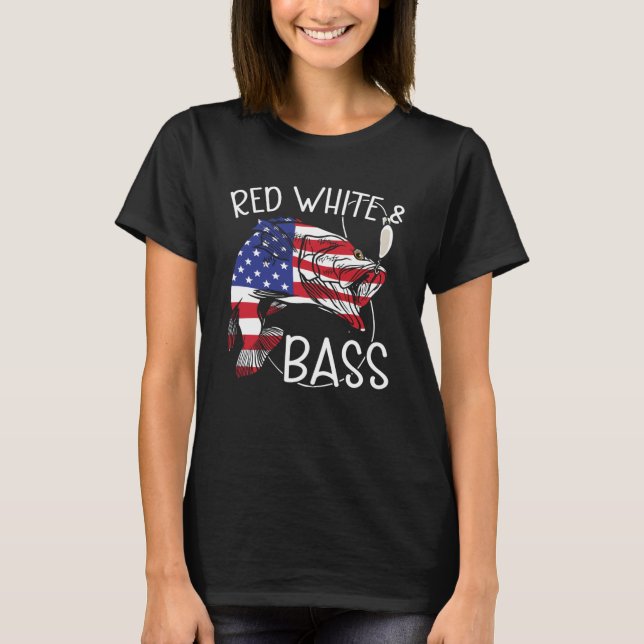 T-shirt Red White & Bass drapeau américain 4 juillet pêche (Devant)
