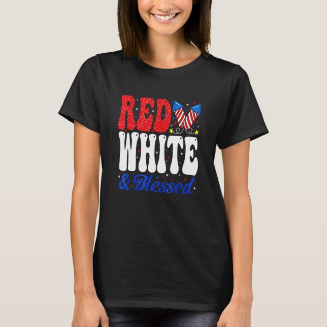 T-shirt Red White Blessed Funny 4th Of July Patriotic Boys (Devant)