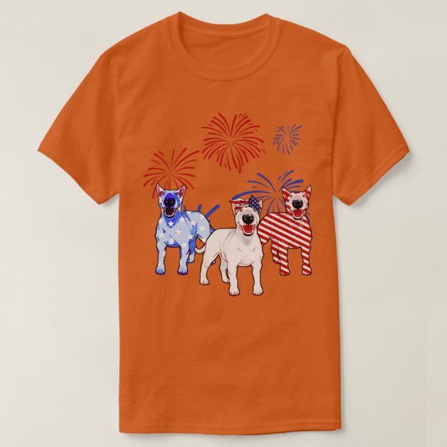 T-shirt Red White Blue Bull Terrier Drapeau Américain 4e D (Design devant)