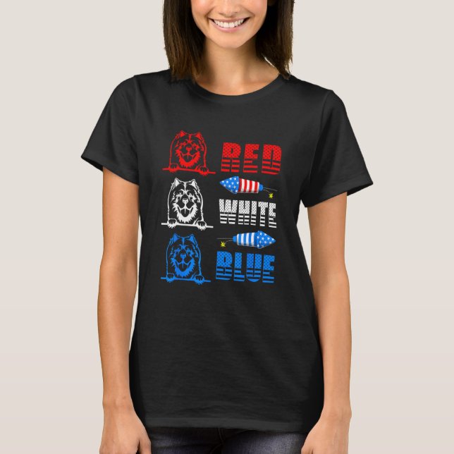T-shirt Red White Blue Three Cute Chow Chow 4th July Ameri (Devant)