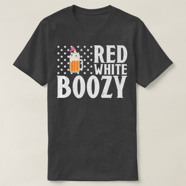 T-shirt Red White Boozy Beer Drinking American Flag  (Design devant)