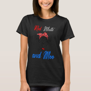 T-shirt Red White Moo Usa American Cow Patriotic 4th De Ju