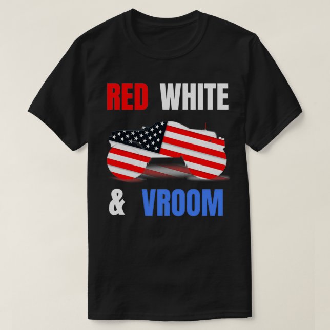 T-shirt Red White Vroom Monster Truck Lion American Flag (Design devant)