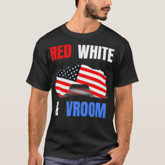 T-shirt Red White Vroom Monster Truck Lion American Flag