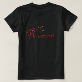 T Shirt ‘Redeemed’ Hand Drawn Text Cross Hearts