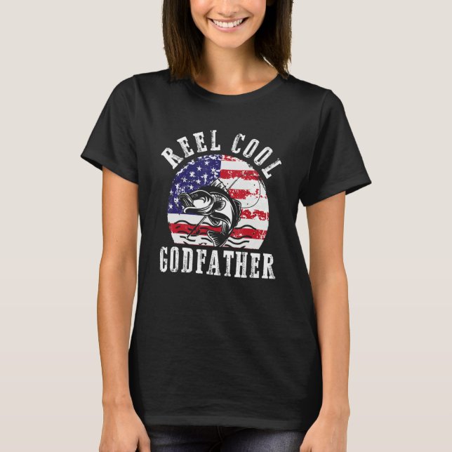 T-shirt Reel Cool Godfather  US Flag Fisher  Godson Goddau (Devant)