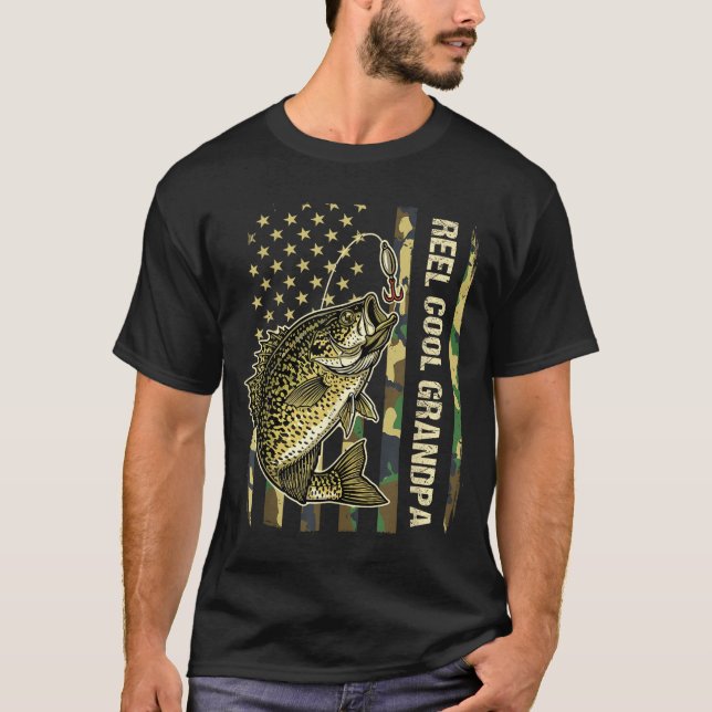 T-shirt Reel Cool Grandpa Crape Fishing Camo American Flag (Devant)