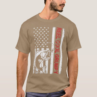 T-shirt Reel Cool Grumpy USA Drapeau Fête des pères de pêc