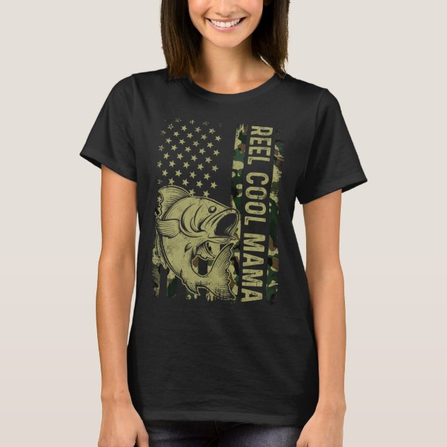 T-shirt Reel Cool Mama Camouflage American Flag Fishing (Devant)