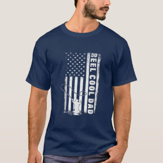 T-shirt Reel Cool Papa Fly Fishing Papa 4 juillet Drapeau 