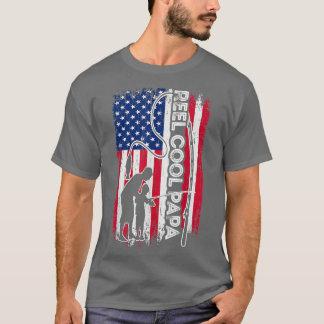 T-shirt Reel Cool PAPA Poisson Drapeau américain Pêcheur P