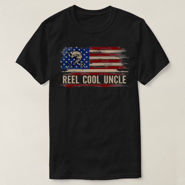 T-shirt Reel Cool Uncle American USA Flag Funny FishingFis (Design devant)