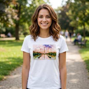 T-shirt Reflet du coucher de soleil aquarelle du Monument 