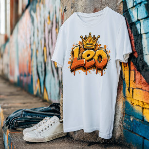 T-shirt Regal Leo Zodiac Graffiti Airbrush avec Couronne