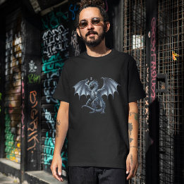 T-shirt Regal Silver Dragon On Black 