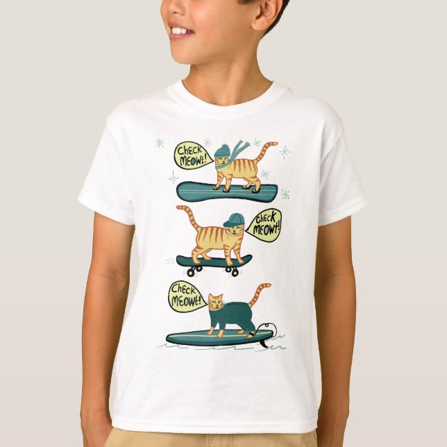 T-shirt Regarde Meowt ! Skate Snowboard Surfer Tabby Chat (Devant)