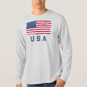 T-shirt Regarder vintage Drapeau US (Texte Bleu) Manche lo