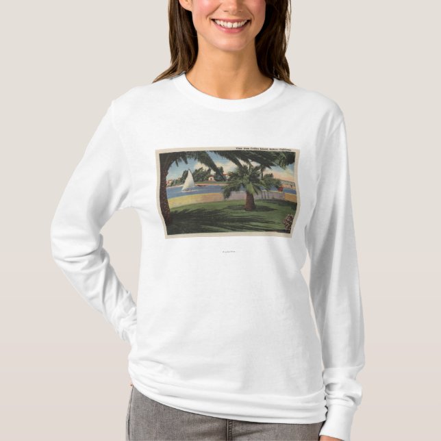 T-shirt Regardez de l'île de Collins, voilier sur l'eau (Devant)