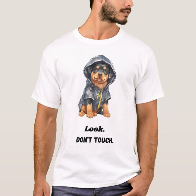 T-shirt Regardez. Ne touchez pas. Chien drôle (Devant)