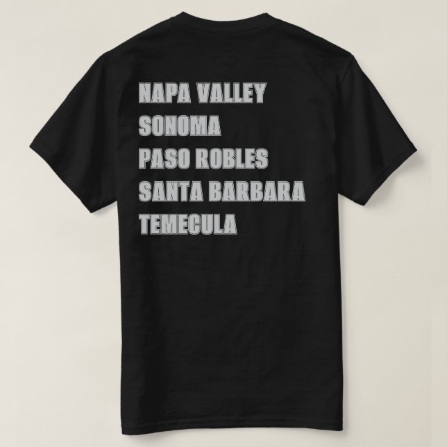 T-shirt Régions Vins De Californie Napa Noir Avant Et Arri (Design dos)