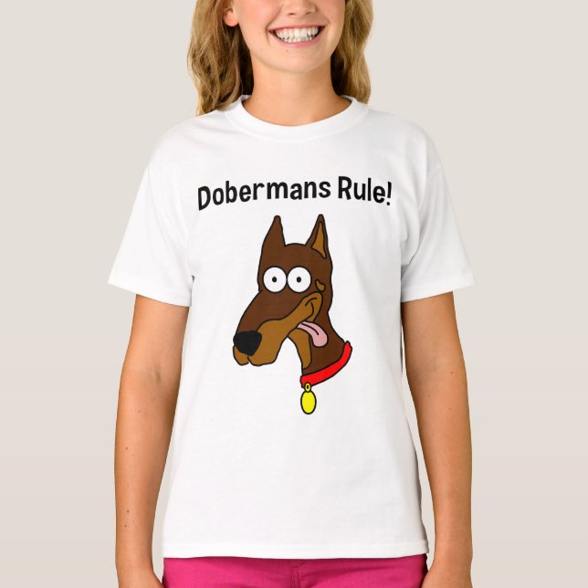 T-shirt "Règle de dobermann !" Sonnerie rouge T de filles (Devant)