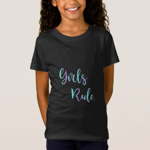 T-Shirt Règle de filles - texte pourpre vert, cool de noi