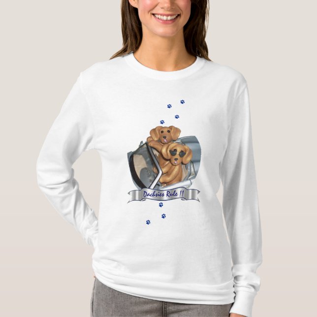 T-shirt Règle de teckels ! !  Longue chemise de douille de (Devant)